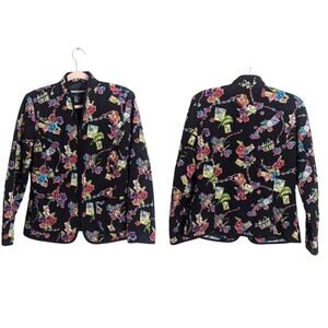 Vintage Quilted Stitched Art to Wear Zip-up Jacket Floral Stationary  Women's S